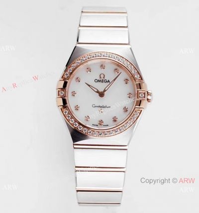 Swiss Replica Omega Constellation Two Tone Rose Gold Watch 28mm Quartz